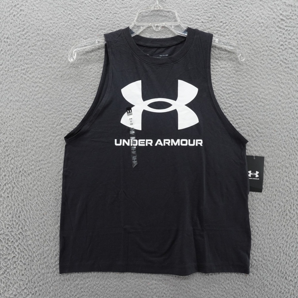 Under Armour Womens Live Sportstyle Tank Top Black Logo Small NEW